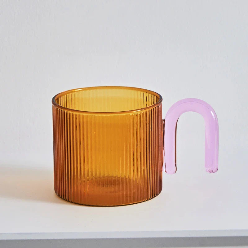 Colorful Handle Ripple Glass Mug Coffee Cups Heat Resistance Mug Milk Tea Cups Drinkware Coffee Mugs Glass Cups
