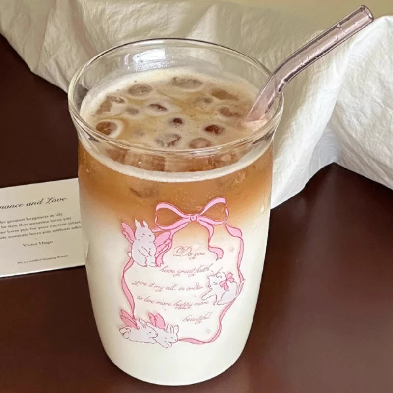 Practical Water Cup Capacity Handdrawn Storm Dot Bow High Borosilicate Glass Cup