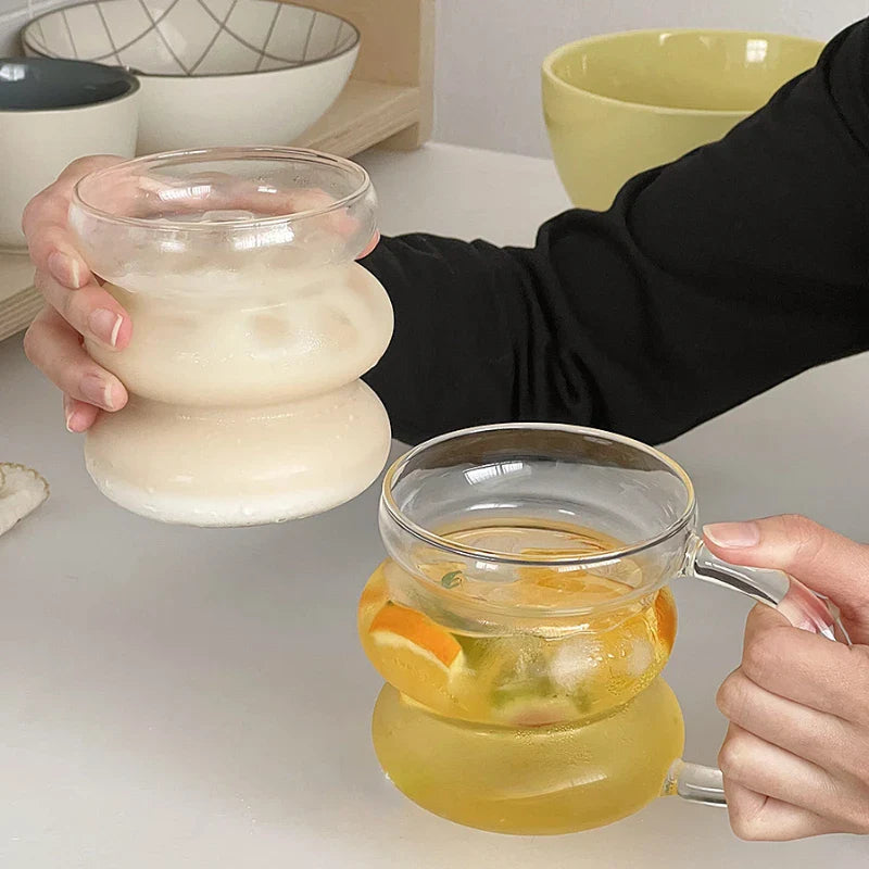 Glass Cup Coffee Mugs Twist Heat Resistant Glass Water Cups Milk Juice Drinkware Lover Big Handrip Drinking Glasses Cocktail Cup