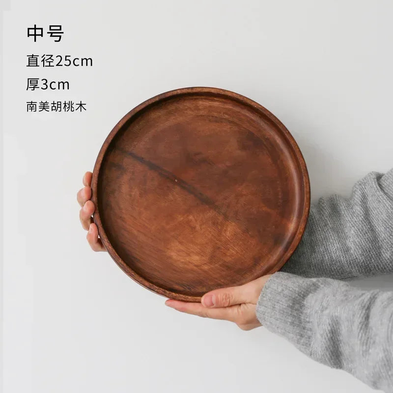 New American Walnut Tray Fruit Tray Solid Wood Circular Shaped Household Water Cup Tea Cup Tray Japanese Wooden Plate Tableware