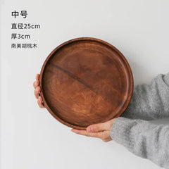 New American Walnut Tray Fruit Tray Solid Wood Circular Shaped Household Water Cup Tea Cup Tray Japanese Wooden Plate Tableware