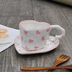 250ML Novelty Hand Painted Love Mug Creative Heart Handle Water Milk Cup Lovely Pink Handmade Ceramic Coffee Cup