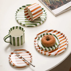 200ml Hand Drawn Striped Ceramic Mug Office Coffee Cup with Cups and Plate Set Breakfast Milk Mugs Afternoon Tea Dessert Plate