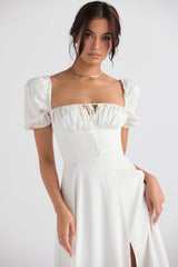 TALLULAH WHITE PUFF SLEEVE MIDI DRESS  - White