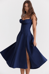 CARMEN FRENCH NAVY  BUSTIER MIDI DRESS  - Dark Blue