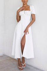 TALLULAH WHITE PUFF SLEEVE MIDI DRESS  - White