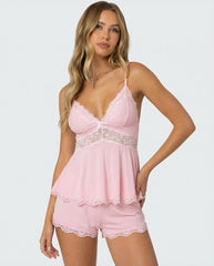 VIVIENNE Pink Lace Camisole & Shorts Set – Soft Feminine Sleepwear Loungewear Set