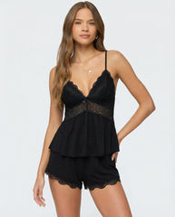 VIVIENNE Pink Lace Camisole & Shorts Set – Soft Feminine Sleepwear Loungewear Set