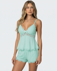 VIVIENNE Pink Lace Camisole & Shorts Set – Soft Feminine Sleepwear Loungewear Set