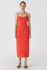 Misha Lena Sateen Midi Dress - Tangerine Red