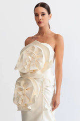 3D VOLUMINOUS FLOWER DESIGN MIDI DRESS - WHITE